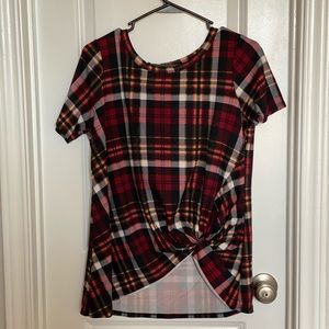 Plaid Top with Side Knot